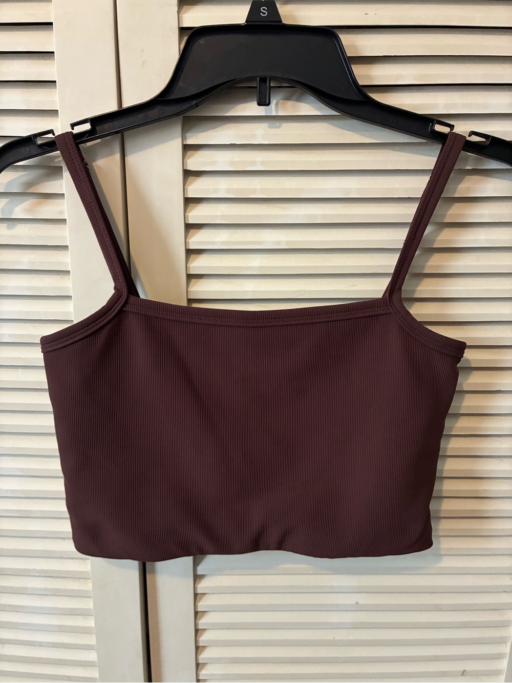 Ribbed Spaghetti Sports Bra Crop Top - Brown